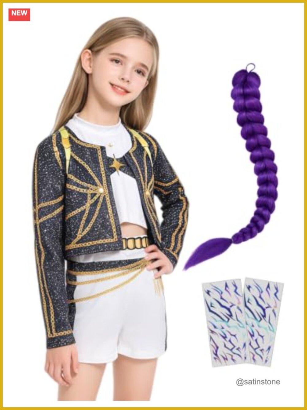 Kids Girls Pop Singer Costume Set with Braid, 3 Pieces